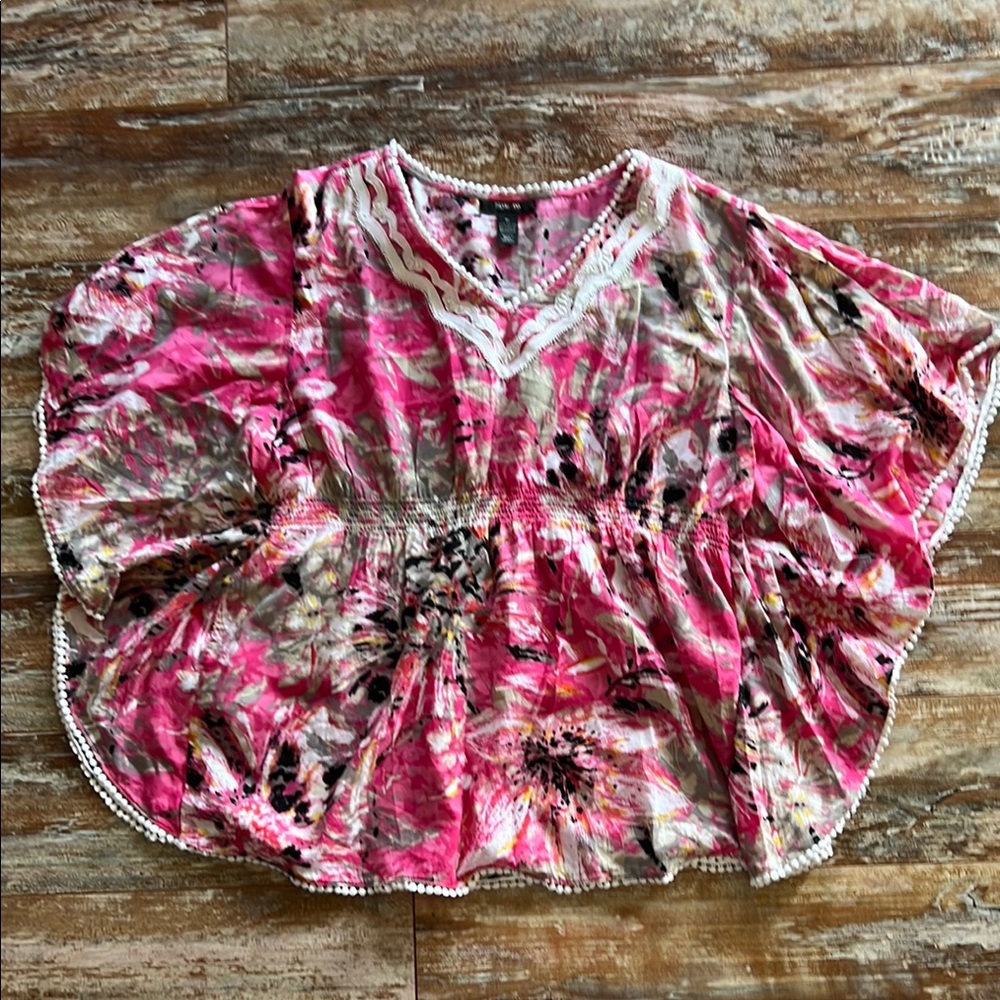 Style & Co. Pink and White Dolman Sleeve Blouse